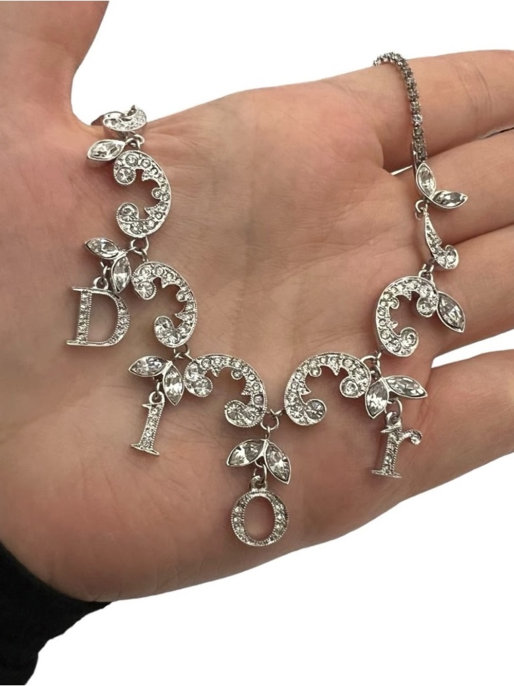 🔥100% Authentic Christian Dior Silver Crystal Dangling Letter Charm Necklace🔥 - Picture 2 of 12